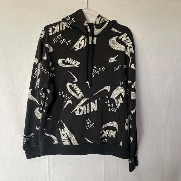 Nike Other - Nike Sportswear All Over Print Pullover Hoodie Sweatshirt Black Size Large